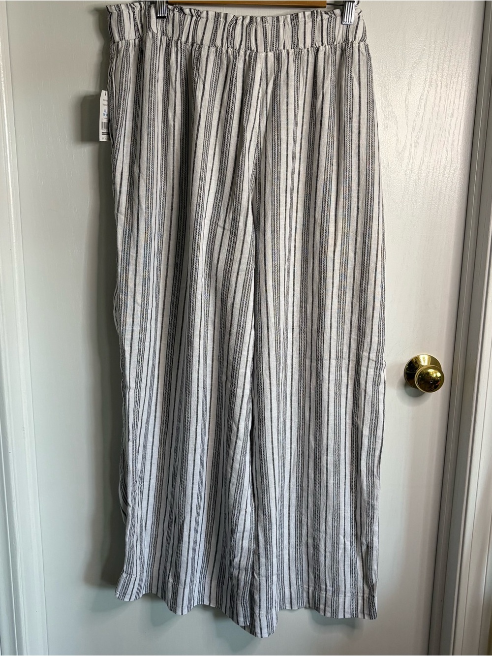 Time&Tru XL Wide-Leg Pants Linen Blend Woven Stripe Elastic Patch Pockets Beach - Picture 3 of 11